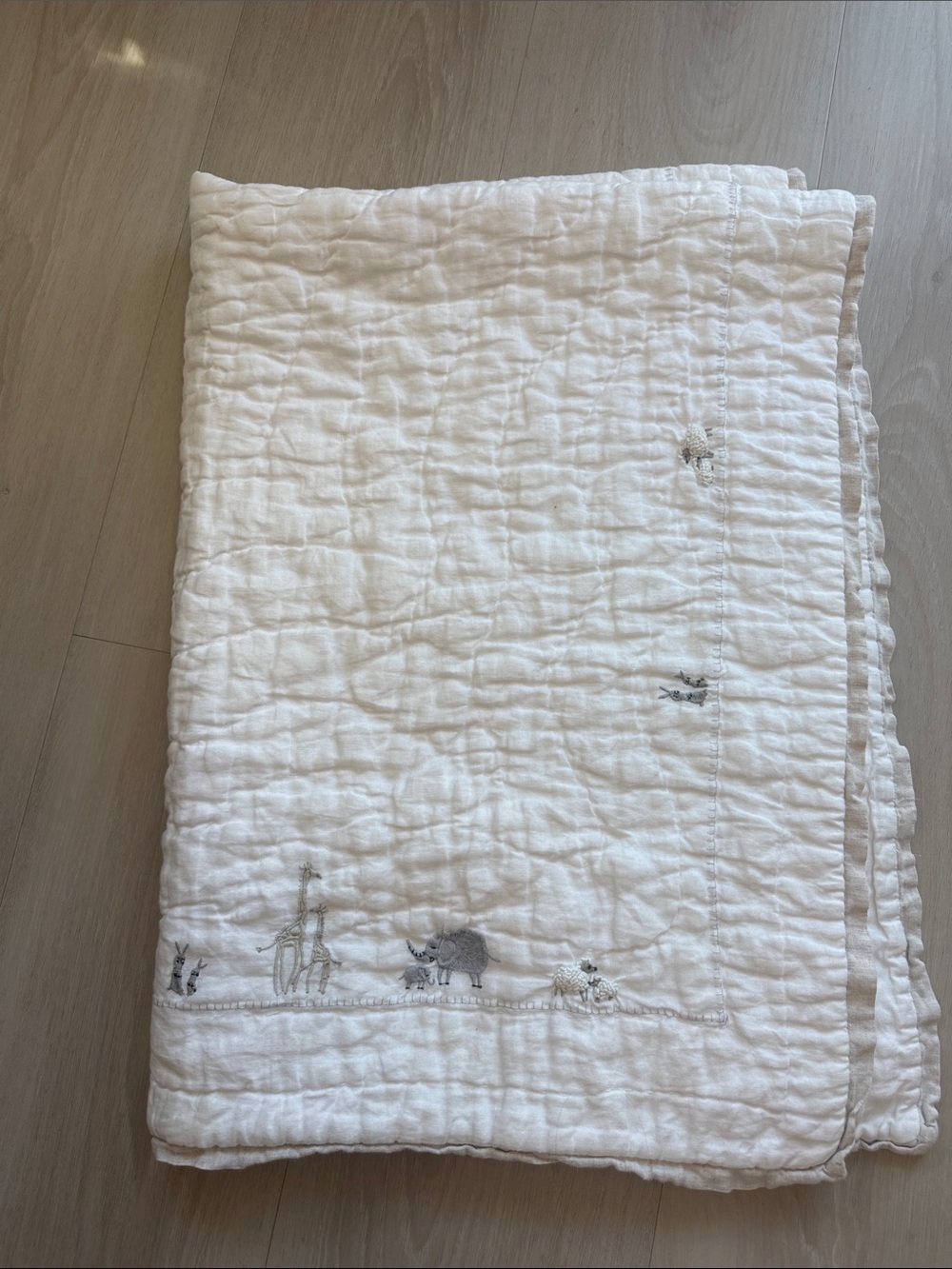 Pottery Barn Kids Baby Quilt Blanket with Animal Embroidery